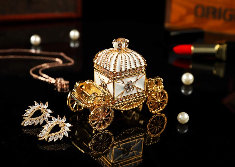 QIFU Enameled Royal Carriage Style Trinket Box Hinged, Unique Gift for Family - Image 5